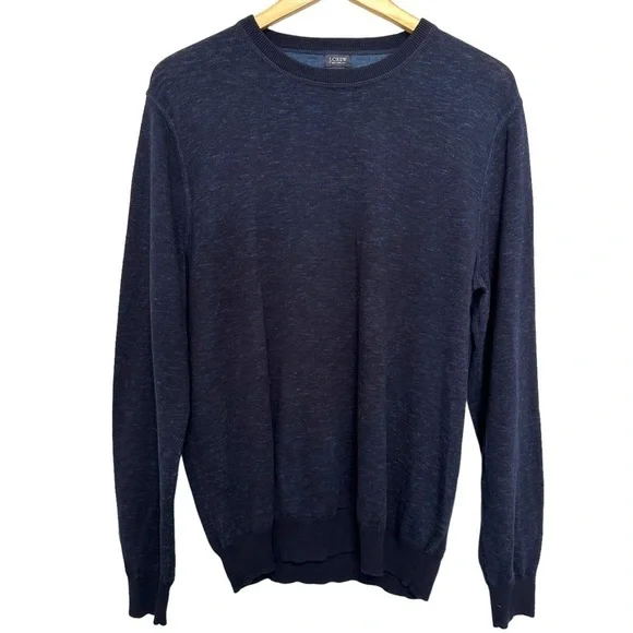 J. Crew Sweater Men's Large Navy Cotton Crewneck Classic Long Sleeves - Picture 1 of 6